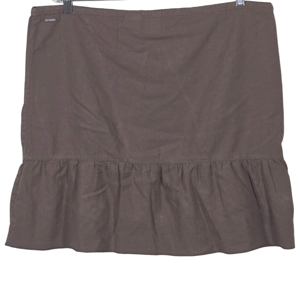 Columbia Ruffle Hem Mini Skirt Womens Large Brown 100% Cotton Drawstring - Picture 2 of 6